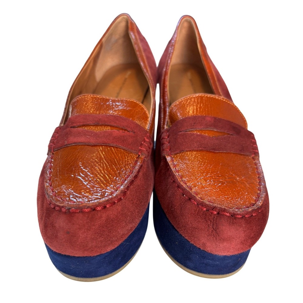 Pilcro and the Letterpress Wedge Loafers Burgundy Orange Navy 9.5 Suede Platform - Picture 2 of 10